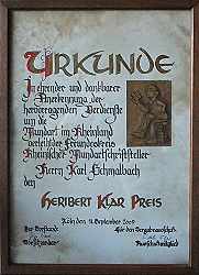 2009 Herinert Klar Preis Urkunde